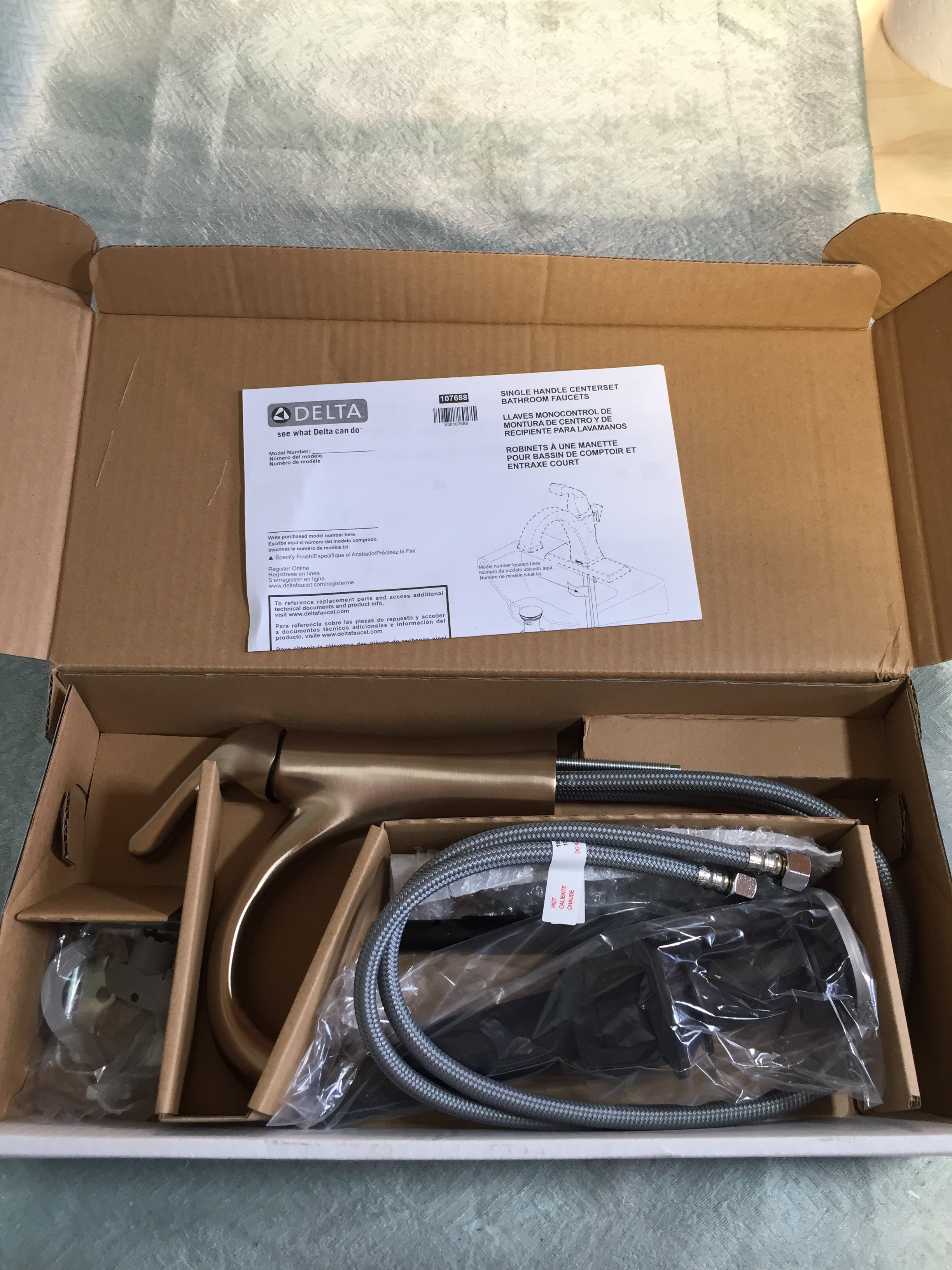 Delta Arvo Single Hole Bathroom Faucet Drain Assembly Champagne Bronze 15840LF-CZ (7650243608814)
